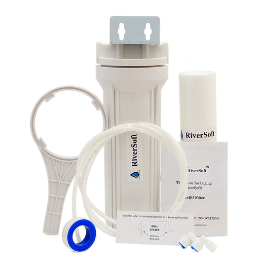 RiverSoft PreRO-6 RO prefilter housing assembly |Compatible with Livepure, Enhance, MAXX, Ultra, Reviva, Tata, Mi and all other Water Purifiers (1/4 inch / 6mm connection, White, PP)