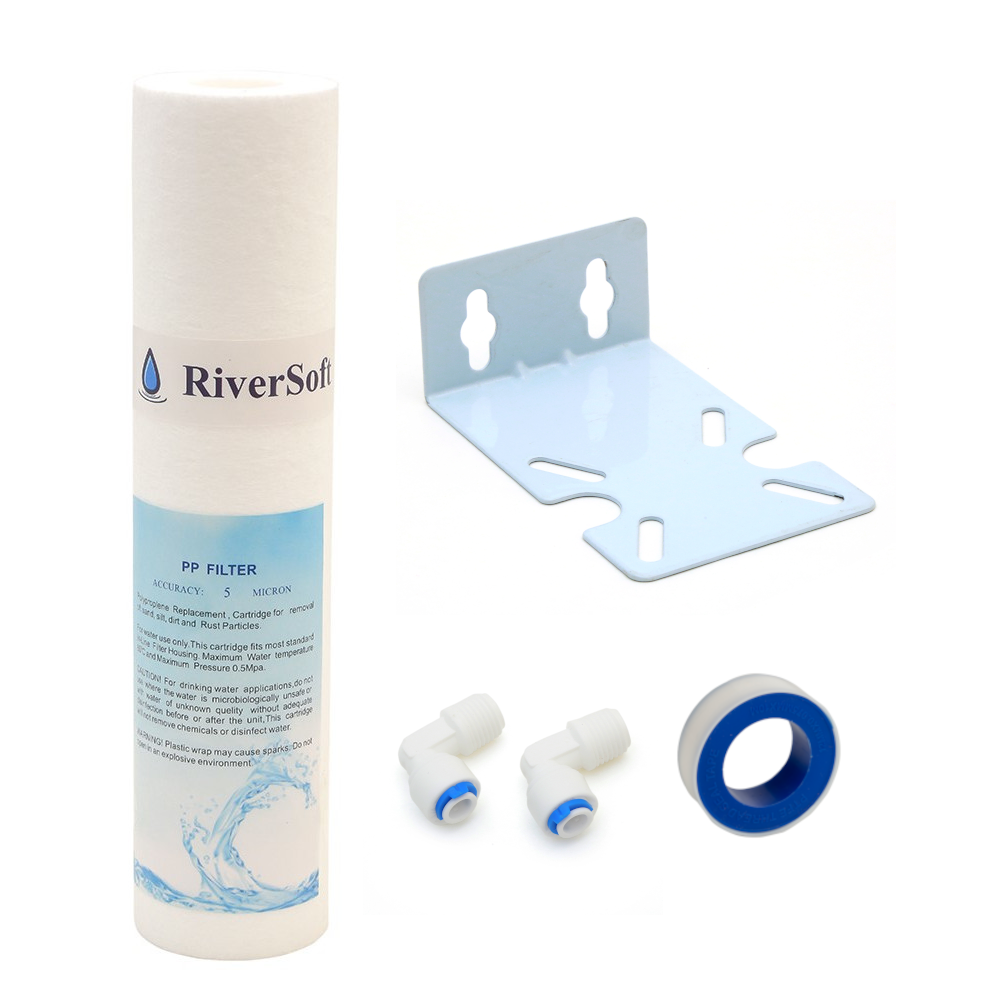RiverSoft PreRO-6 RO prefilter housing assembly |Compatible with Livepure, Enhance, MAXX, Ultra, Reviva, Tata, Mi and all other Water Purifiers (1/4 inch / 6mm connection, White, PP)